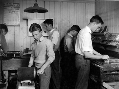 students working at printing machines