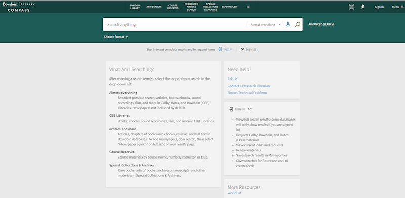 The Compass landing page. There is a search bar near the top.